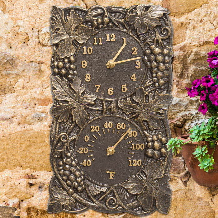 Whitehall Products Grapevine Indoor/Outdoor Wall Clock and Thermometer